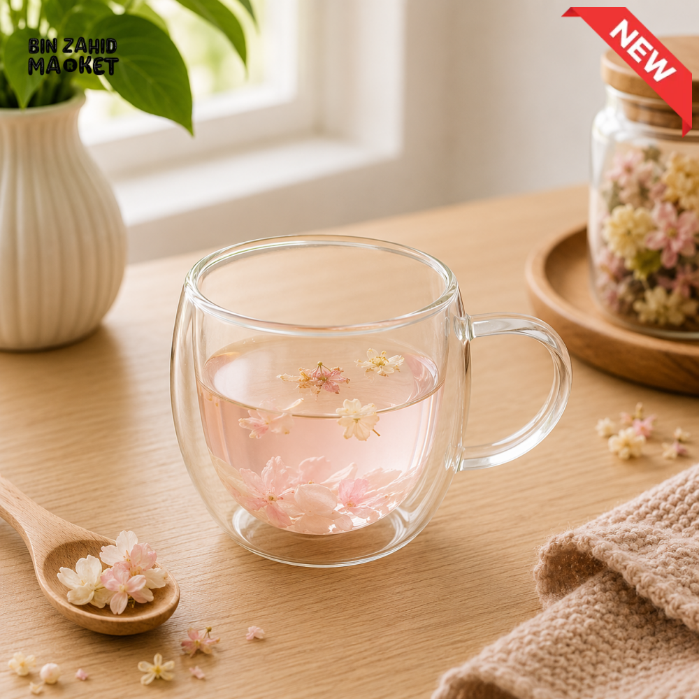 DOUBLE WALL SAKURA GLASS TEA MUG -250ML