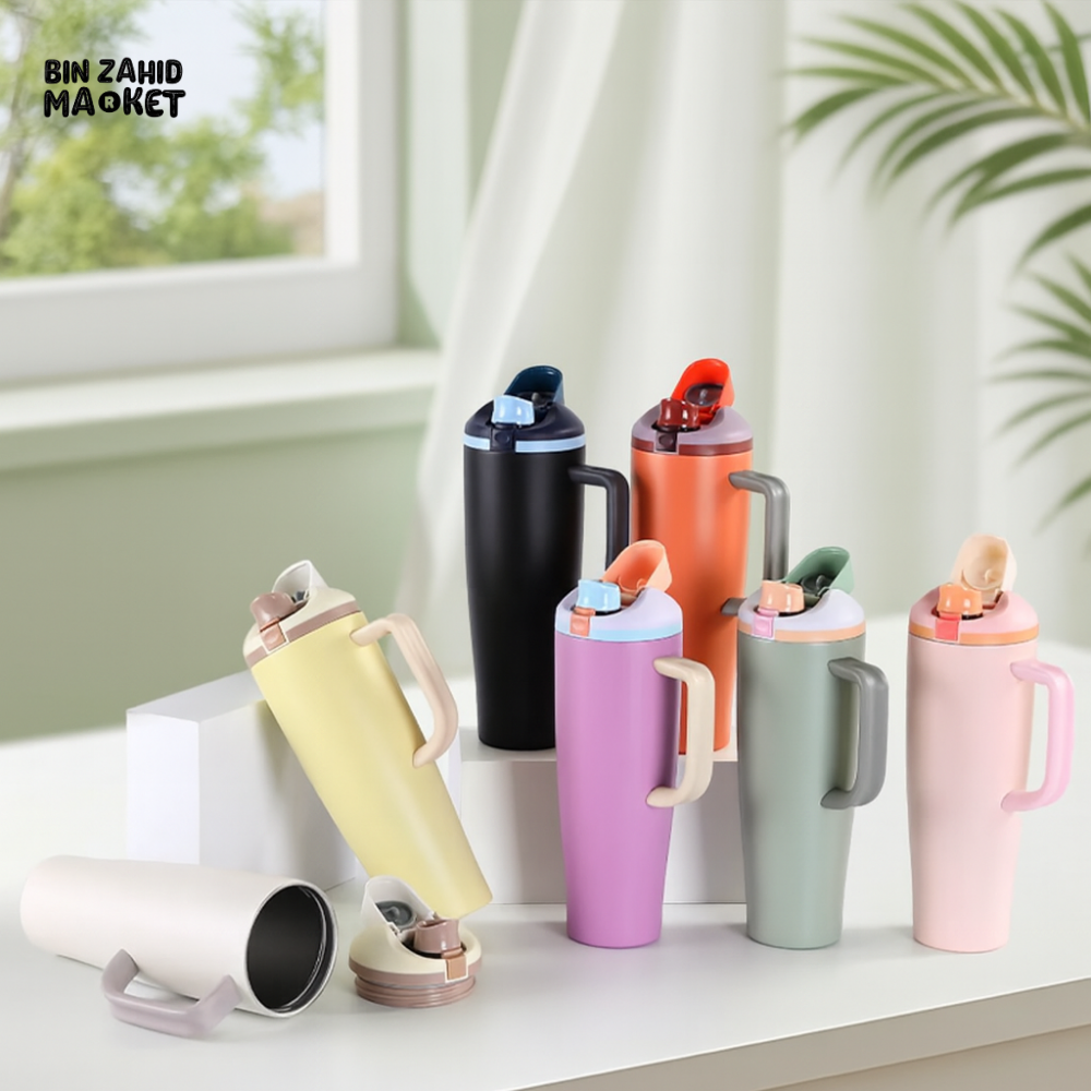 DOUBLE-WALL STAINLESS STEEL TRAVEL CAR CUP 40 OZ – INSULATED PORTABLE MUG WITH LID & ICE RETENTION