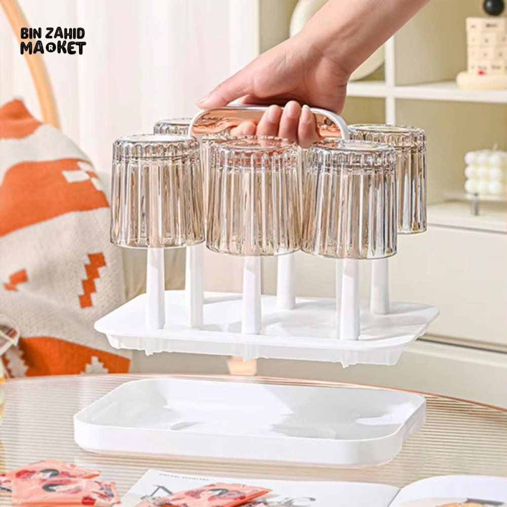DRAINING CUP HOLDER WITH HANDLE WATER-RESISTANT DRYING STAND FOR BATHROOM OR KITCHEN USE