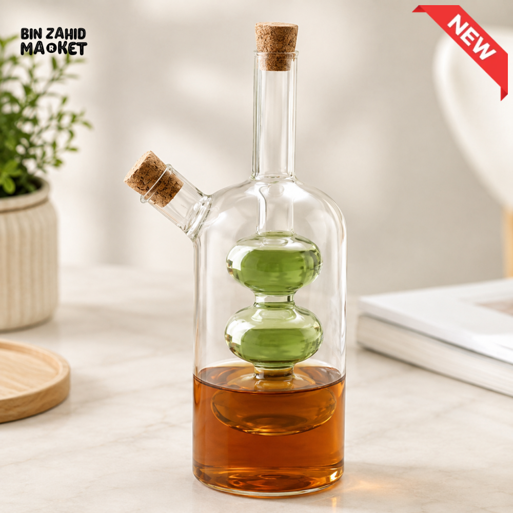 DUAL CHAMBER GLASS OIL & VINEGAR DISPENSER BOTTLE