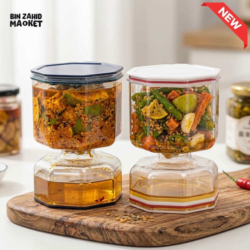 DUAL-COMPARTMENT HOURGLASS PICKLE & KIMCHI JAR WITH STRAINER SEPARATOR