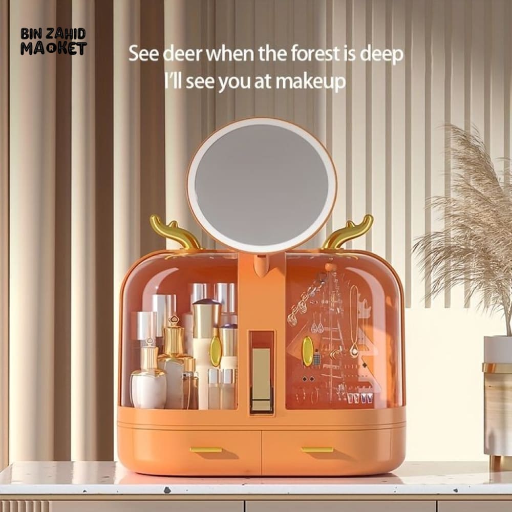 DUAL DOOR DESKTOP LED COSMETIC ORGANIZER
