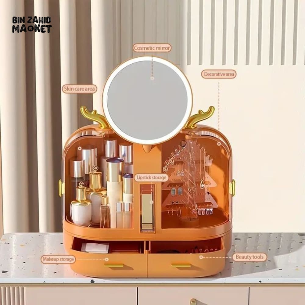 DUAL DOOR DESKTOP LED COSMETIC ORGANIZER