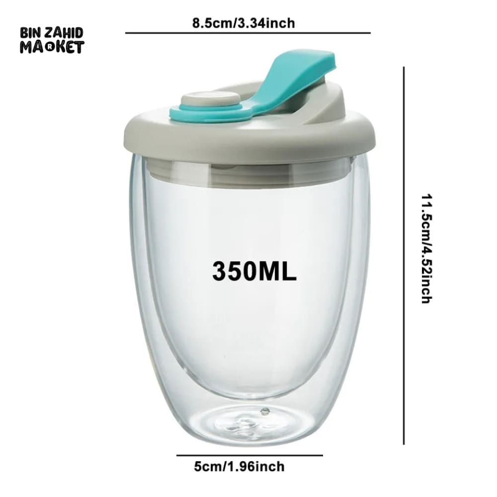 DUAL LAYER TRAVEL GLASS MUG WITH LID