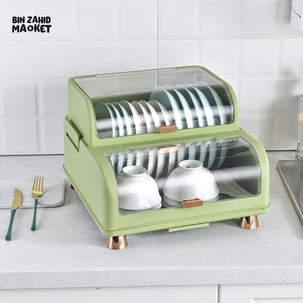 DUAL LAYERS DISHES RACK WITH LID