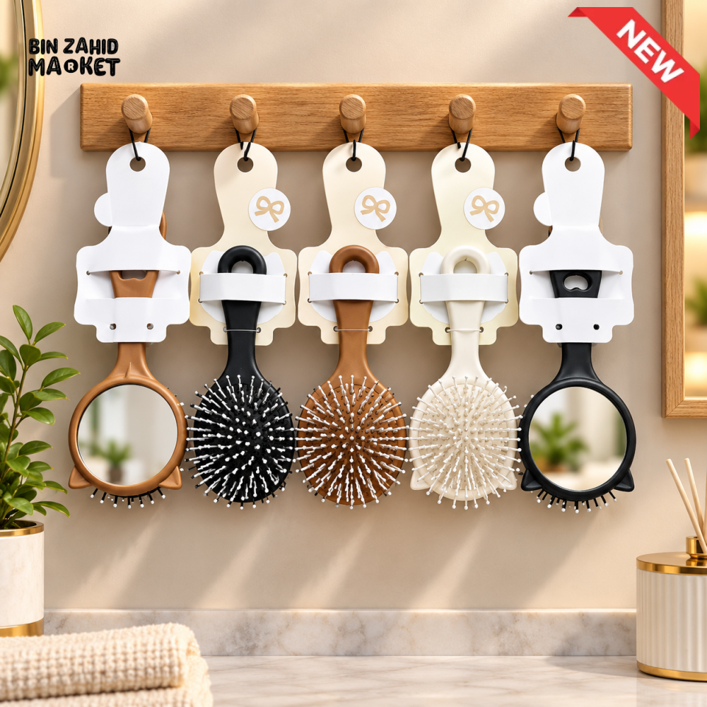 DUAL-SIDED HAIR BRUSH WITH HAND MIRROR - 1 PIECE