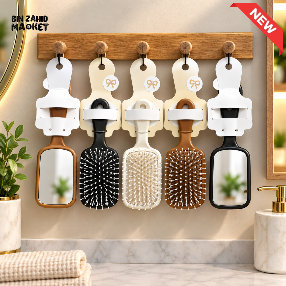 DUAL-SIDED PADDLE HAIR BRUSH WITH HAND MIRROR - 1 PIECE