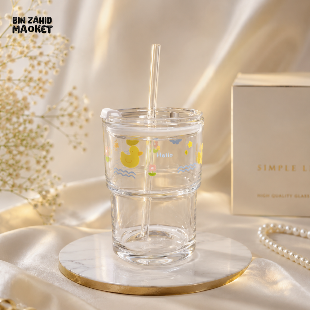 DUCK GLASS JUICE CUP WITH STRAW – 350ML