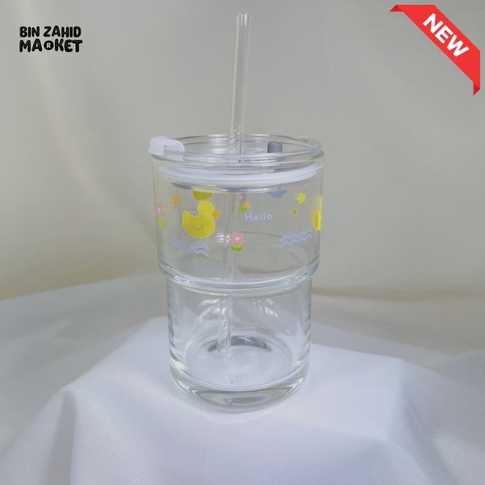 DUCK GLASS JUICE CUP WITH STRAW – 350ML