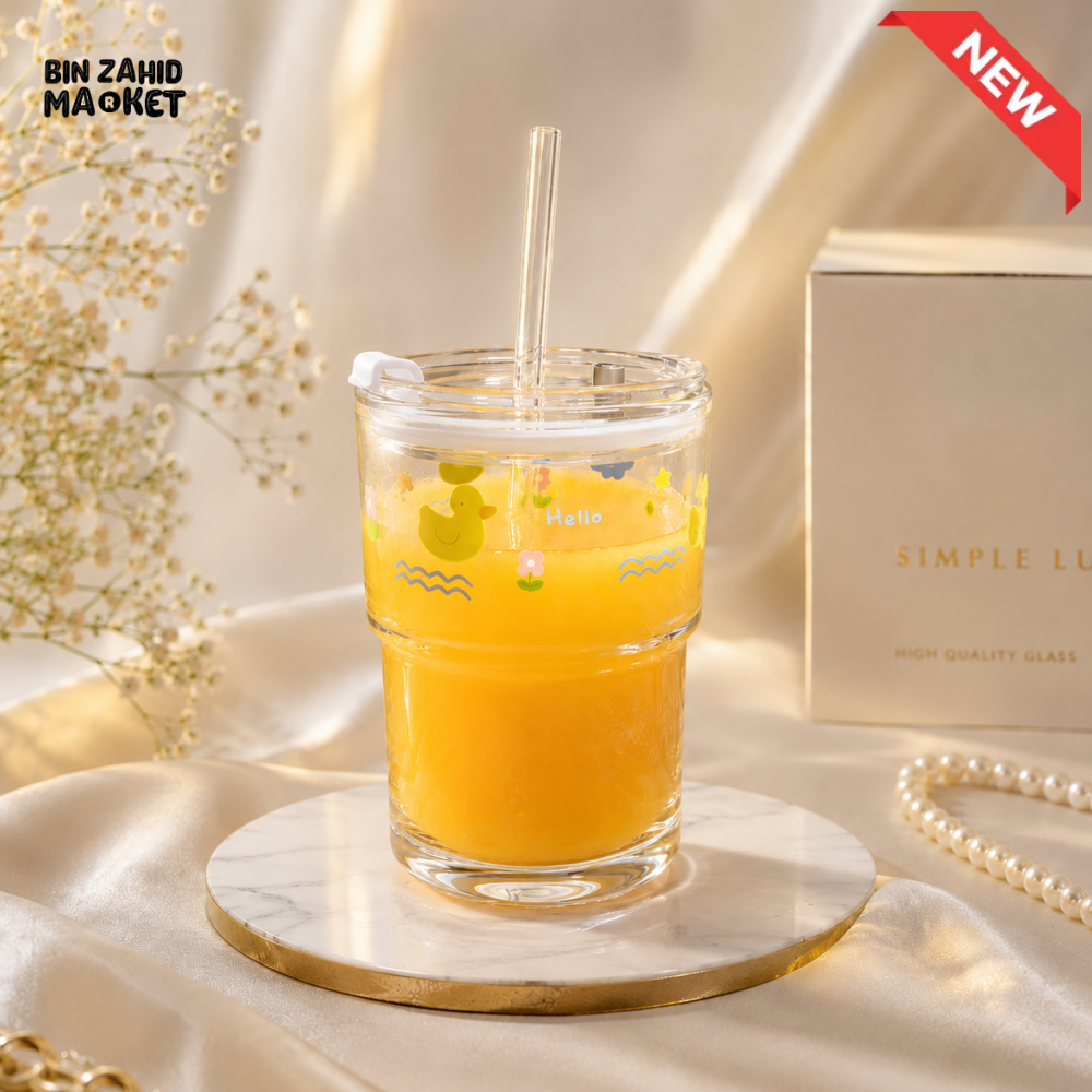 DUCK GLASS JUICE CUP WITH STRAW – 350ML
