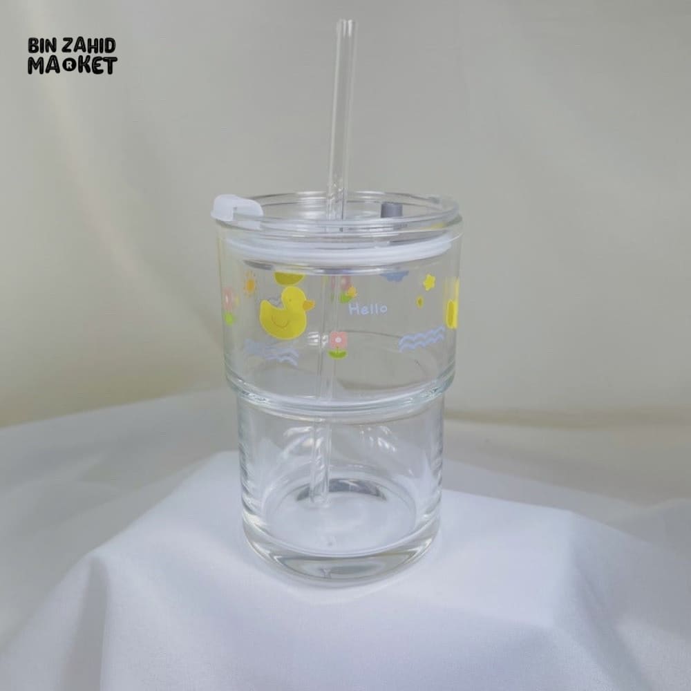 DUCK GLASS JUICE CUP WITH STRAW – 350ML