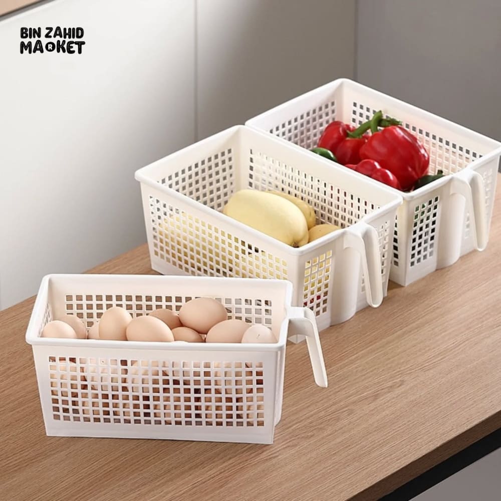 DURABLE PLASTIC STORAGE BASKET WITH HANDLE – PERFECT FOR KITCHEN & PANTRY ORGANIZATION