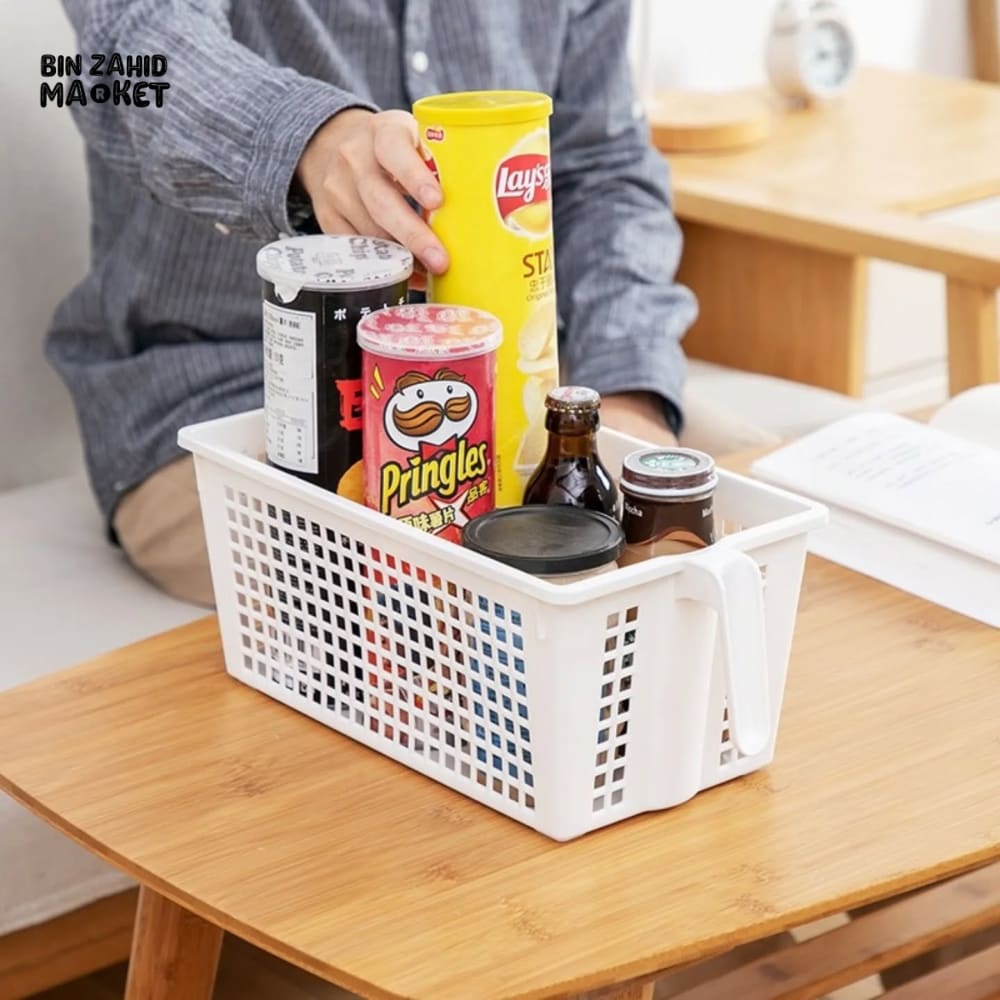 DURABLE PLASTIC STORAGE BASKET WITH HANDLE – PERFECT FOR KITCHEN & PANTRY ORGANIZATION