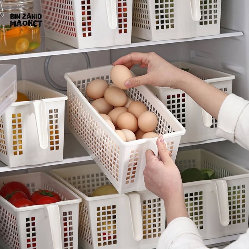 DURABLE PLASTIC STORAGE BASKET WITH HANDLE – PERFECT FOR KITCHEN & PANTRY ORGANIZATION