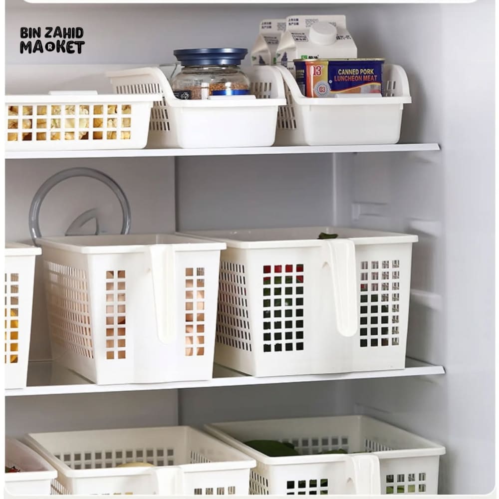 DURABLE PLASTIC STORAGE BASKET WITH HANDLE – PERFECT FOR KITCHEN & PANTRY ORGANIZATION