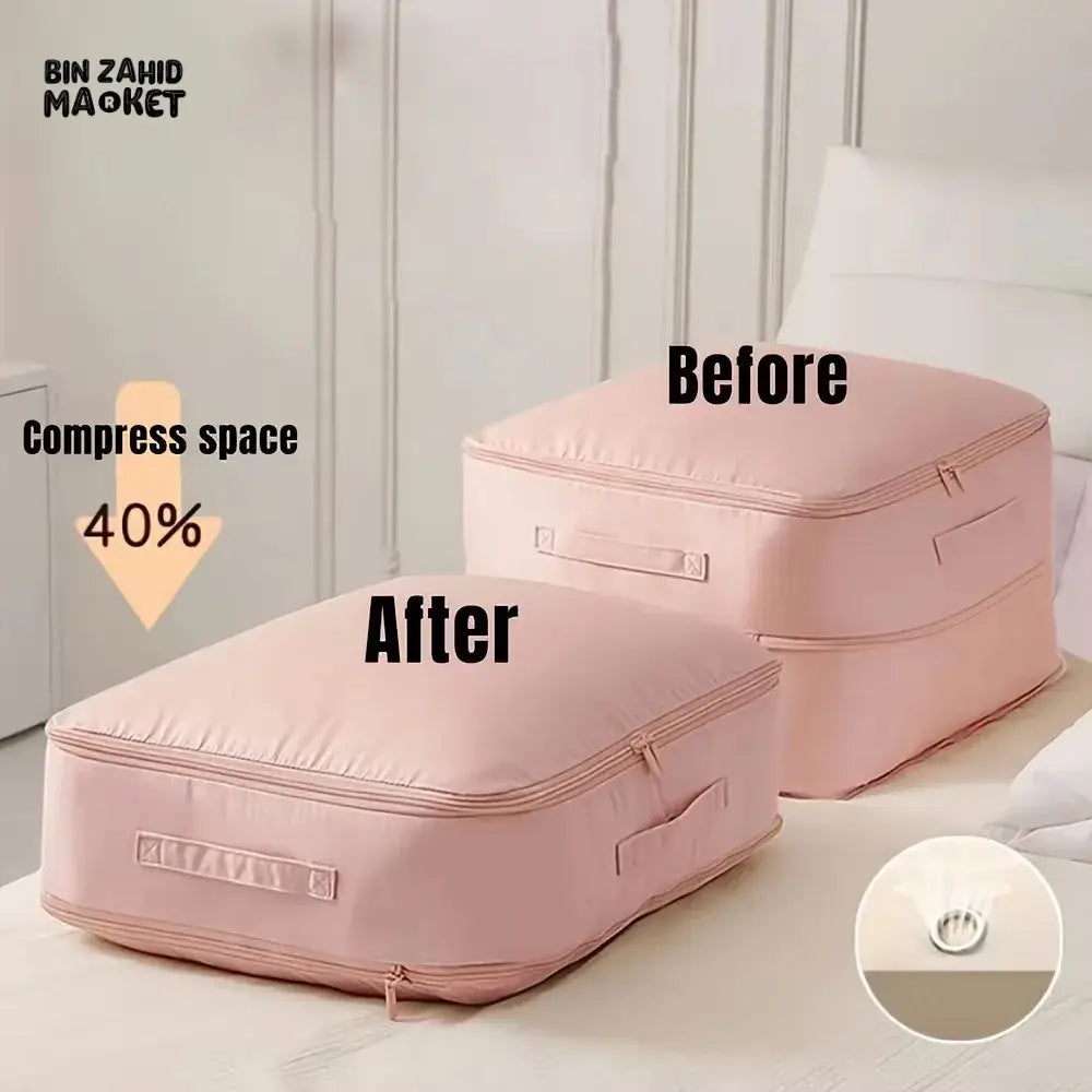 DURABLE SELF COMPRESSING STORAGE BAG – PORTABLE ORGANIZER FOR CLOTHES BLANKETS & QUILTS PERFECT FOR CLOSET ORGANIZATION