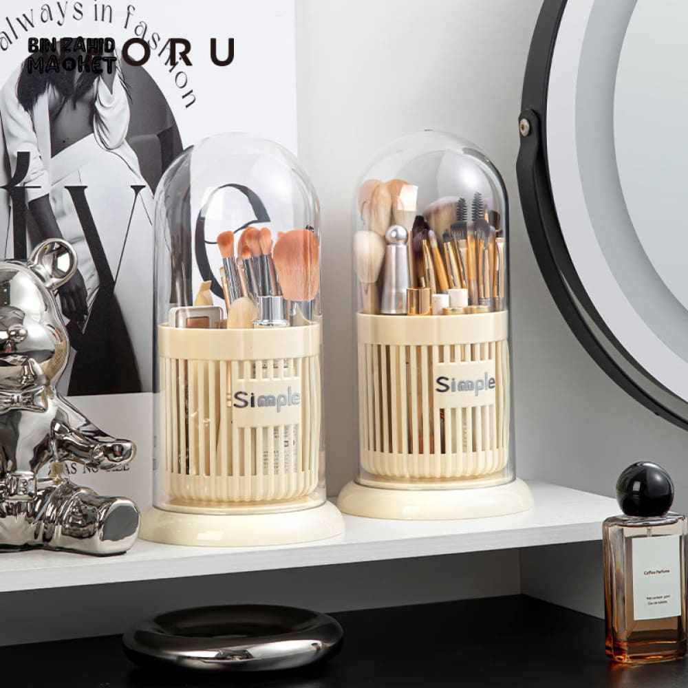 DUSTPROOF COSMETIC ORGANIZER – BRUSH STORAGE BUCKET WITH CLEAR LID
