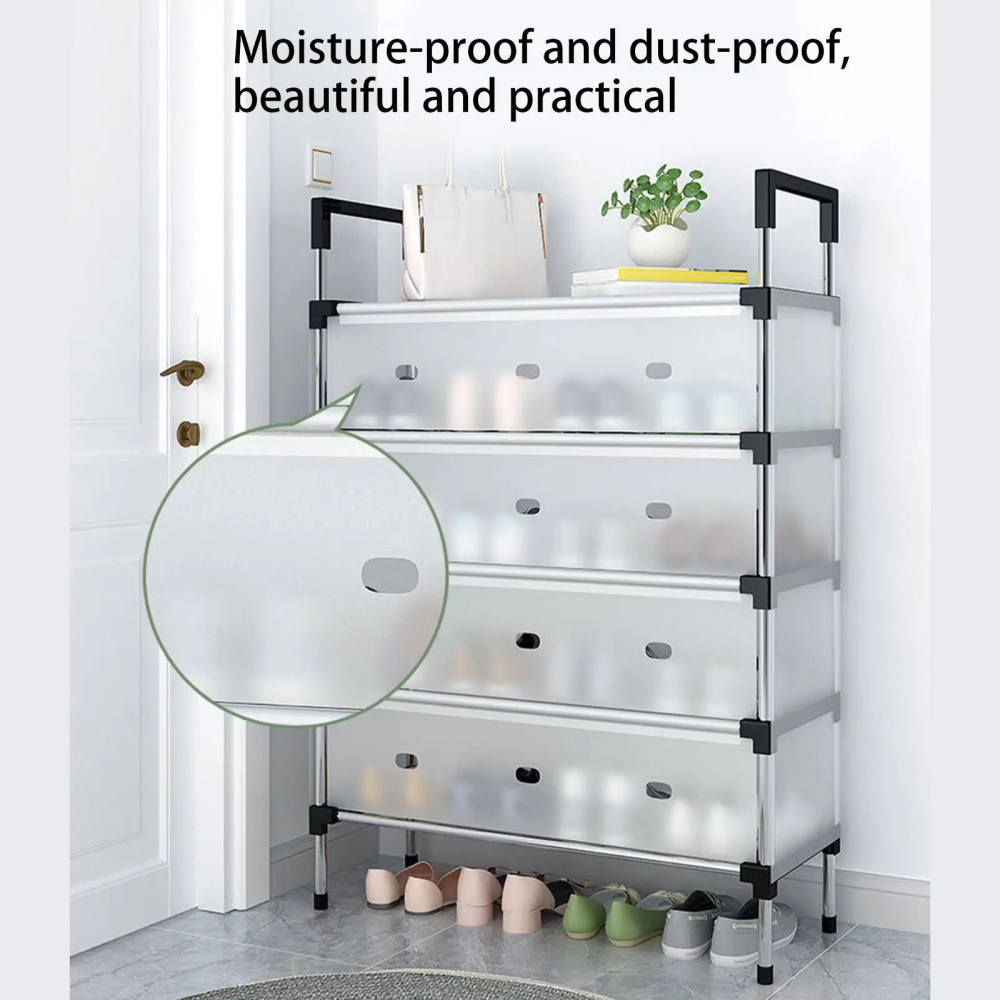 DUSTPROOF SHOE ORGANIZER RACK HEAVY DUTY STORAGE STAND FOR SHOES HEELS TOYS & MORE – HALLWAY DORM & GARAGE - 3 LAYER