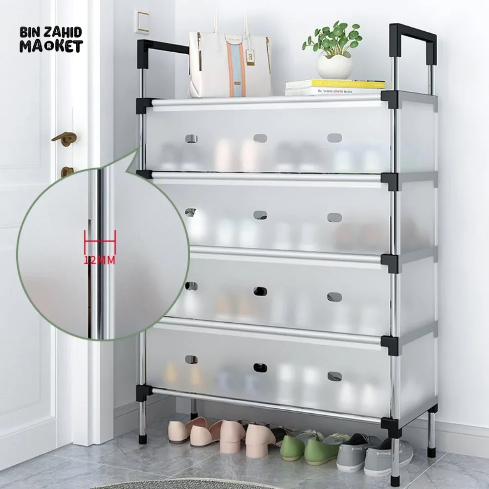 DUSTPROOF SHOE ORGANIZER RACK HEAVY DUTY STORAGE STAND FOR SHOES HEELS TOYS & MORE – HALLWAY DORM & GARAGE - 3 LAYER