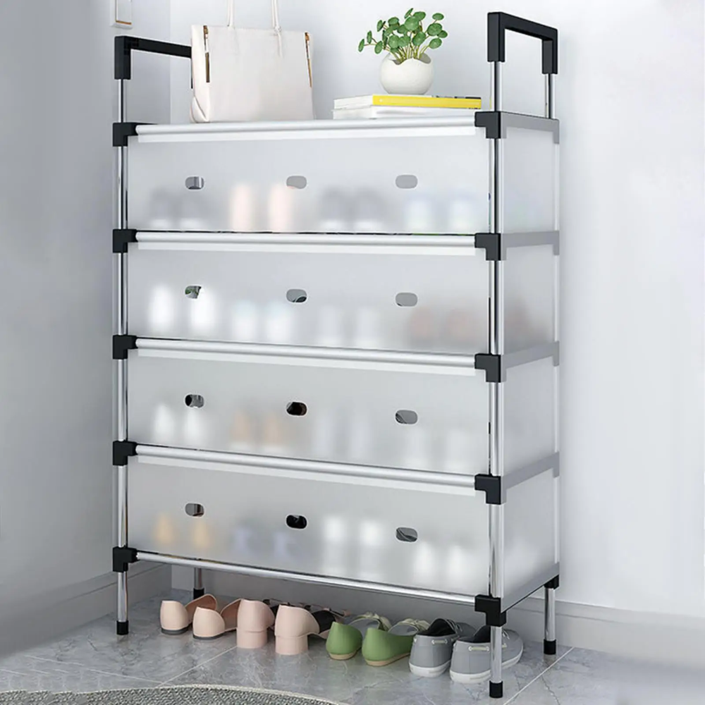 DUSTPROOF SHOE ORGANIZER RACK HEAVY DUTY STORAGE STAND FOR SHOES HEELS TOYS & MORE – HALLWAY DORM & GARAGE - 3 LAYER