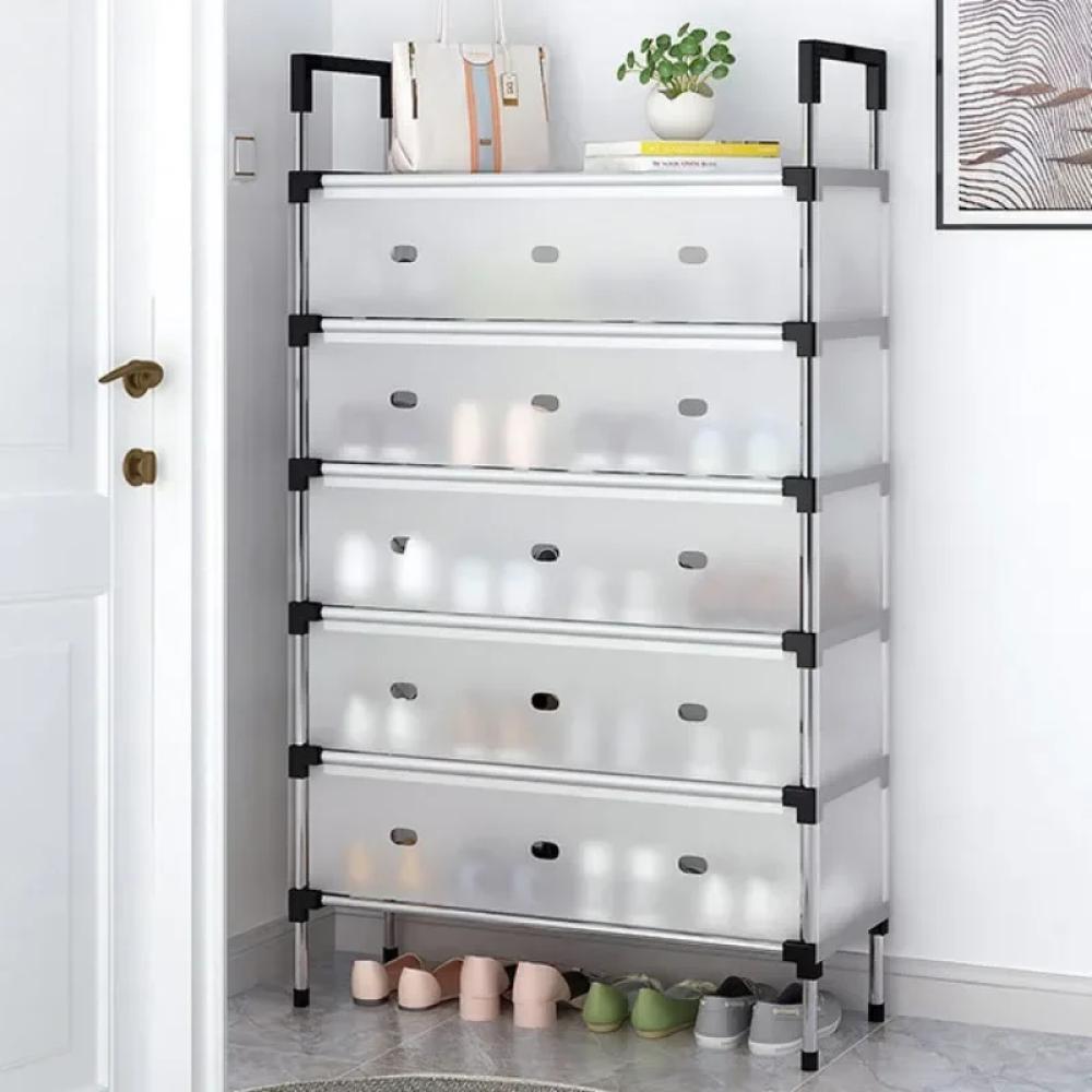 DUSTPROOF SHOE ORGANIZER RACK HEAVY DUTY STORAGE STAND FOR SHOES HEELS TOYS & MORE – HALLWAY DORM & GARAGE - 3 LAYER