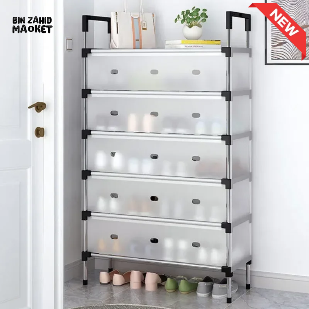 DUSTPROOF SHOE ORGANIZER RACK HEAVY DUTY STORAGE STAND FOR SHOES HEELS TOYS & MORE – HALLWAY DORM & GARAGE - 6 LAYER