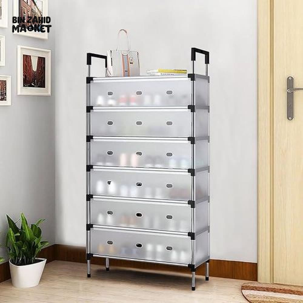 DUSTPROOF SHOE ORGANIZER RACK HEAVY DUTY STORAGE STAND FOR SHOES HEELS TOYS & MORE – HALLWAY DORM & GARAGE - 7 LAYER