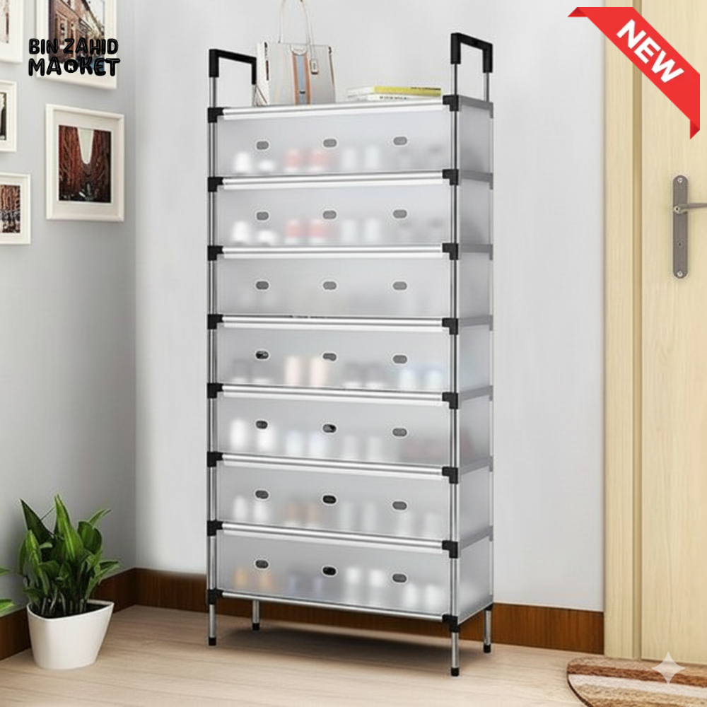 DUSTPROOF SHOE ORGANIZER RACK HEAVY DUTY STORAGE STAND FOR SHOES HEELS TOYS & MORE – HALLWAY DORM & GARAGE - 8 LAYER