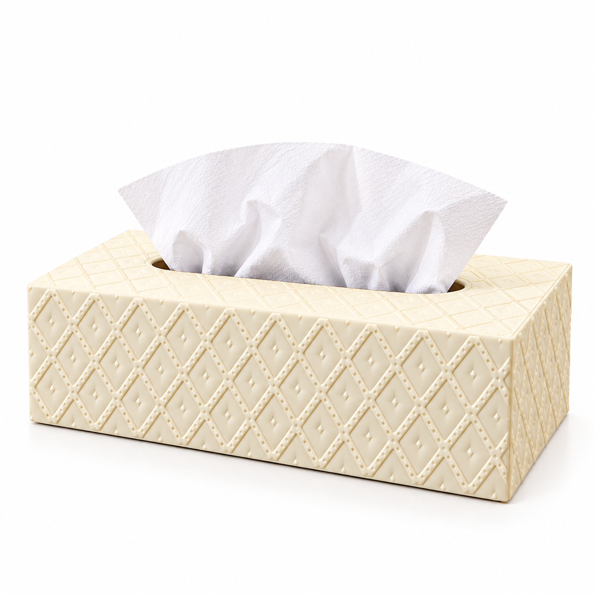 CREAM WHITE DIAMOND PATTERN RECTANGULAR TISSUE BOX COVER