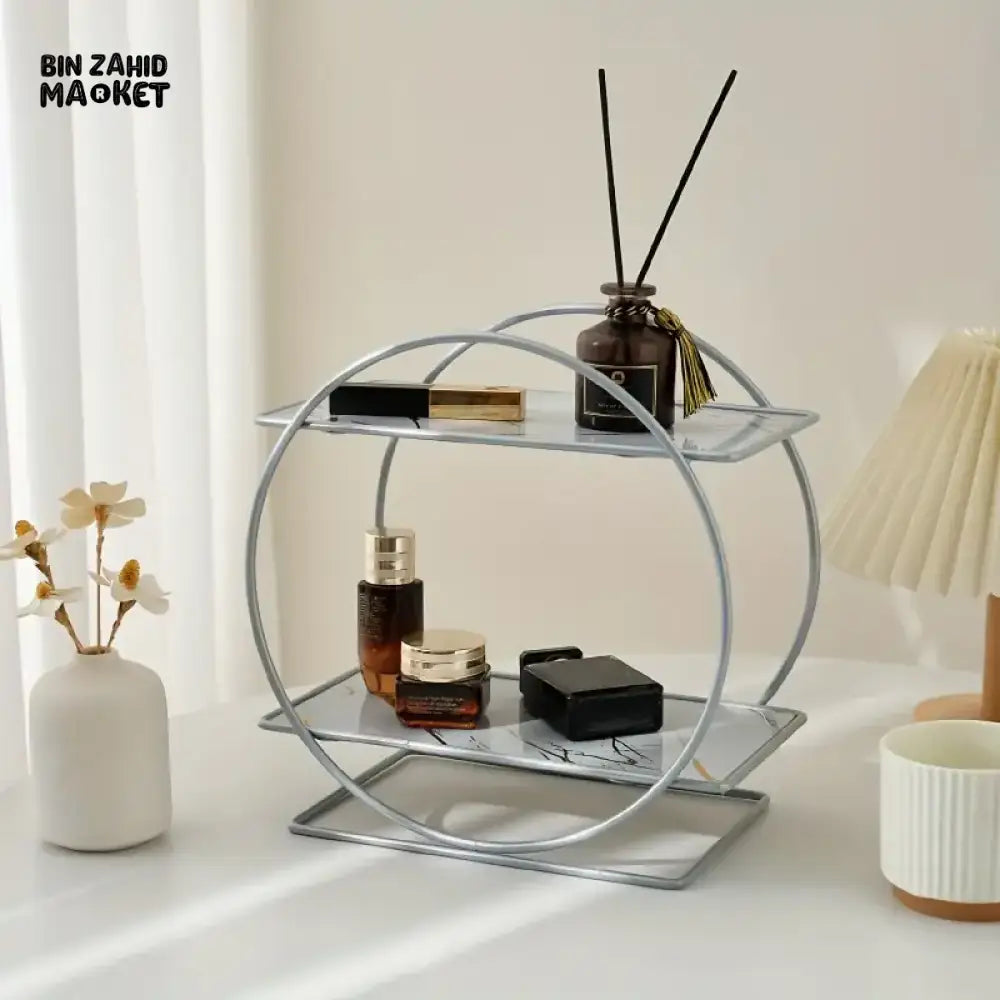 LIGHT LUXURY BATHROOM SHELF RACK COSMETICS ORGANIZER FOR DRESSING TABLE - CIRCLE SHAPE