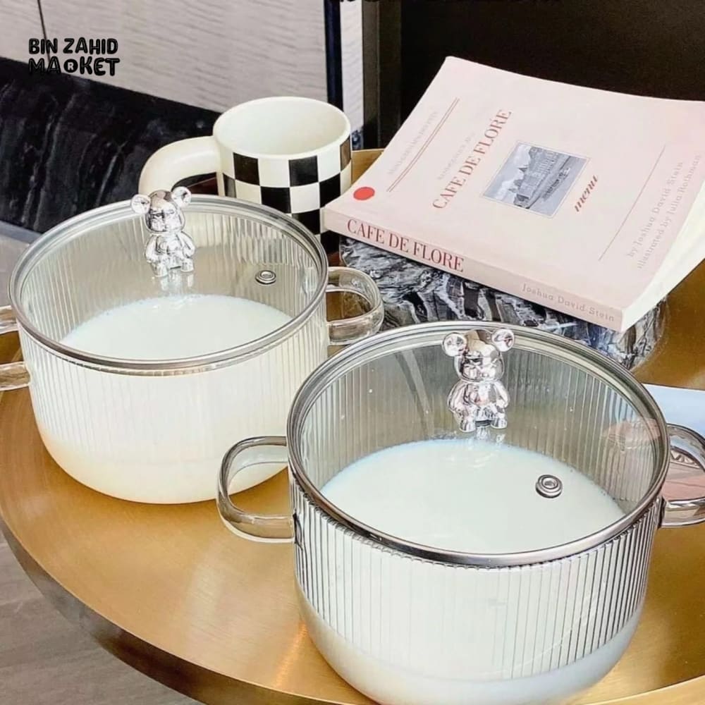HEAT-RESISTANT 2 LITRE GLASS COOKING POT WITH LID BOROSILICATE GLASS FOR SOUP MILK & NOODLES
