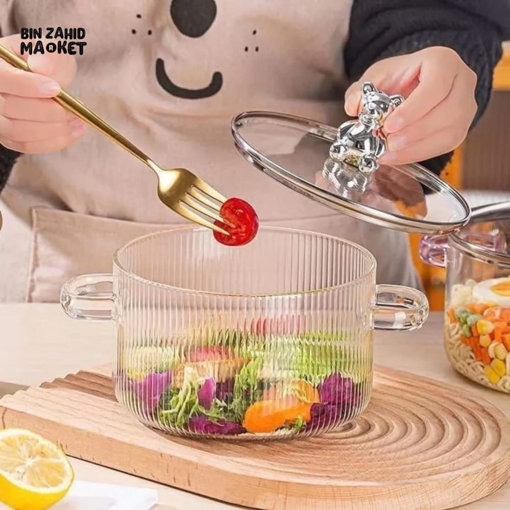 HEAT-RESISTANT 2 LITRE GLASS COOKING POT WITH LID BOROSILICATE GLASS FOR SOUP MILK & NOODLES