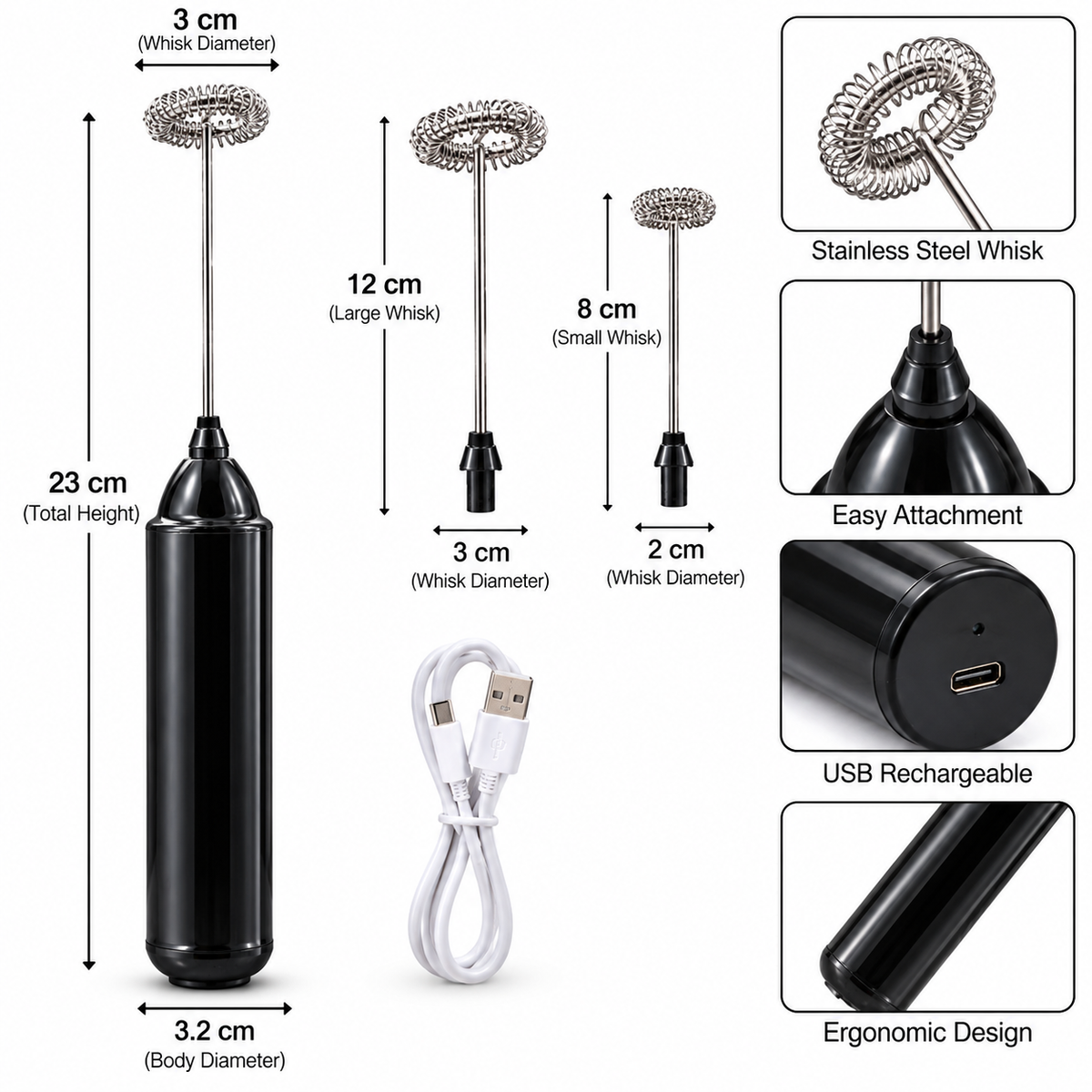 USB RECHARGEABLE HANDHELD MILK FROTHER