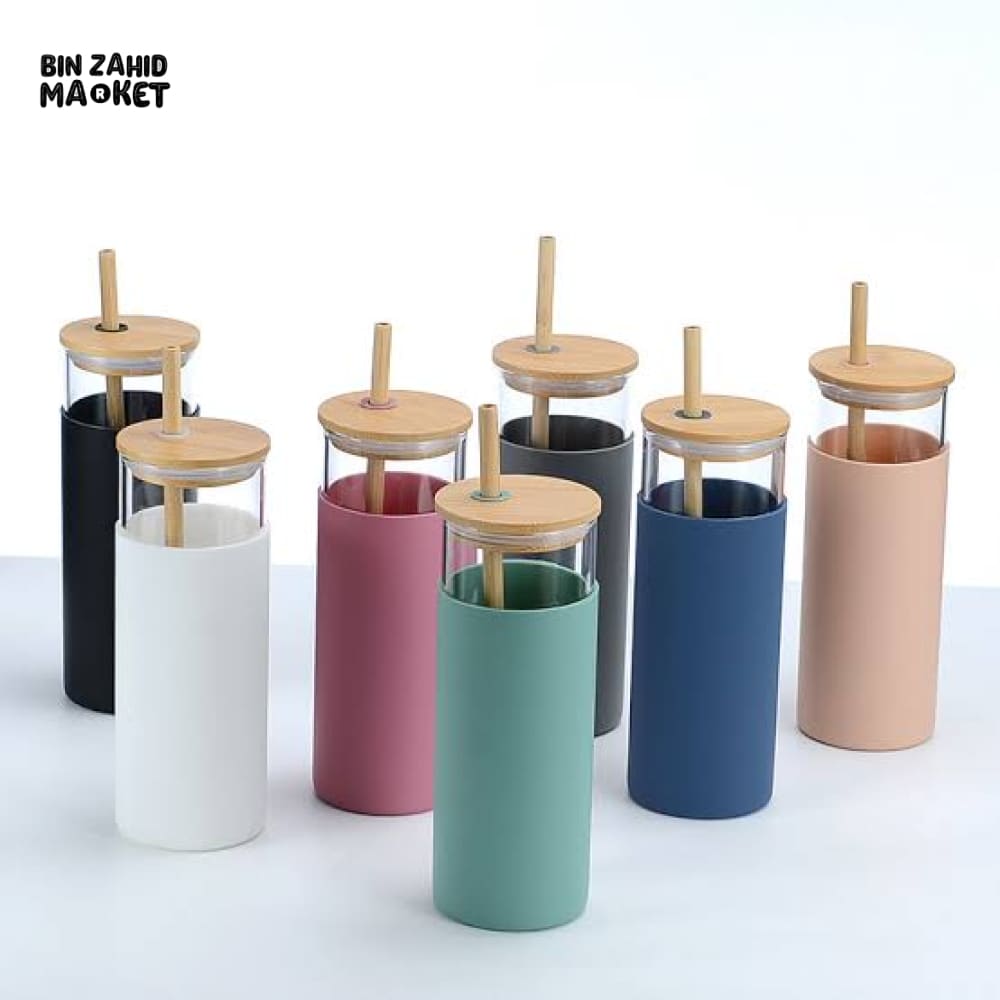 ECO CHIC GLASS TUMBLERS WITH WOODEN STRAW - 550ML