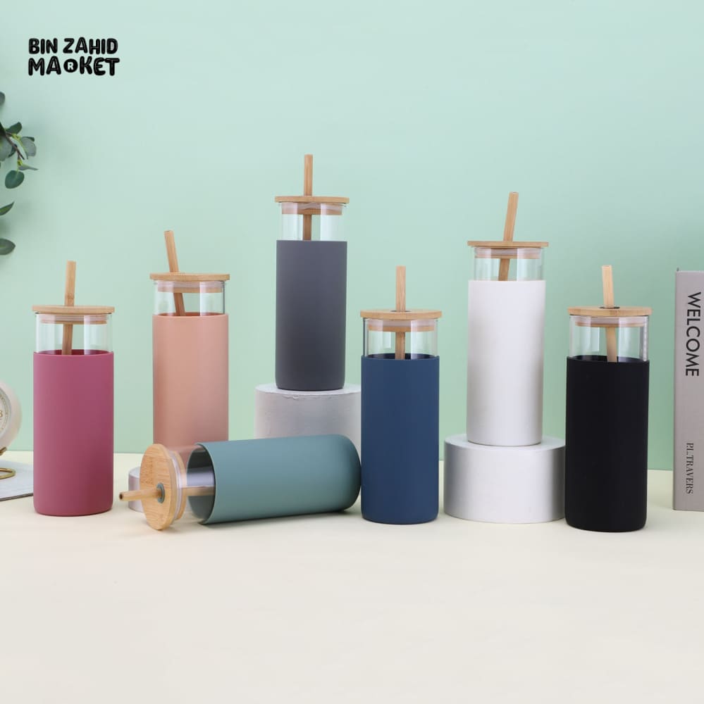 ECO CHIC GLASS TUMBLERS WITH WOODEN STRAW - 550ML