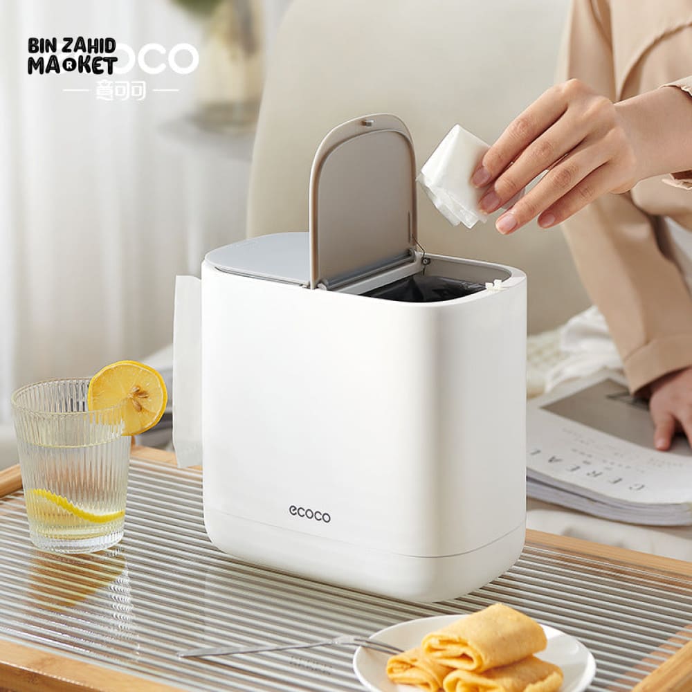 ECOCO 2-IN-1 TISSUE BOX & TRASH CAN – MULTIFUNCTION DESKTOP BIN FOR LIVING ROOM CREAM AESTHETIC HIGH-END LOOK