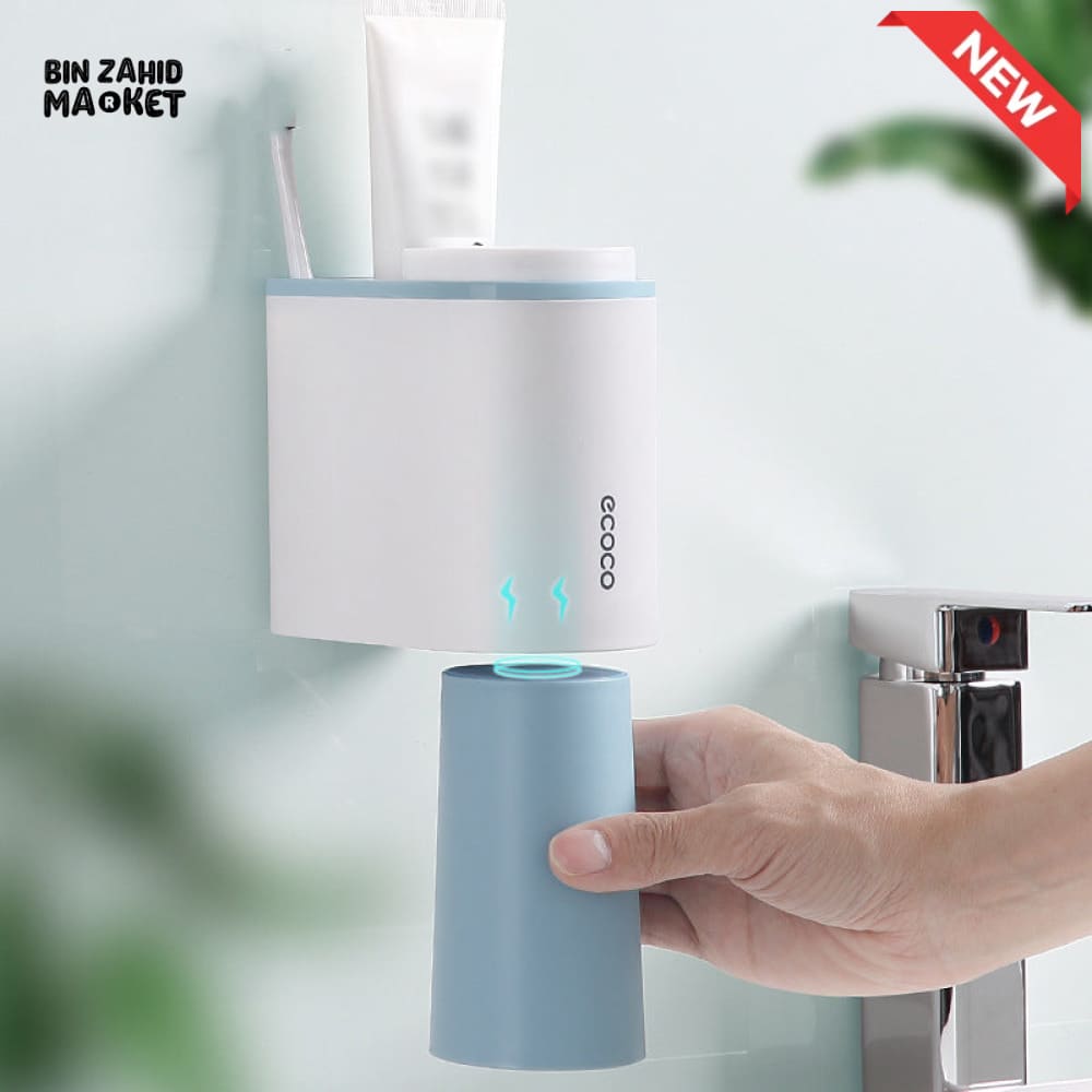 ECOCO AUTOMATIC TOOTHPASTE DISPENSER WITH TOOTHBRUSH HOLDER – MODERN BATHROOM ACCESSORY