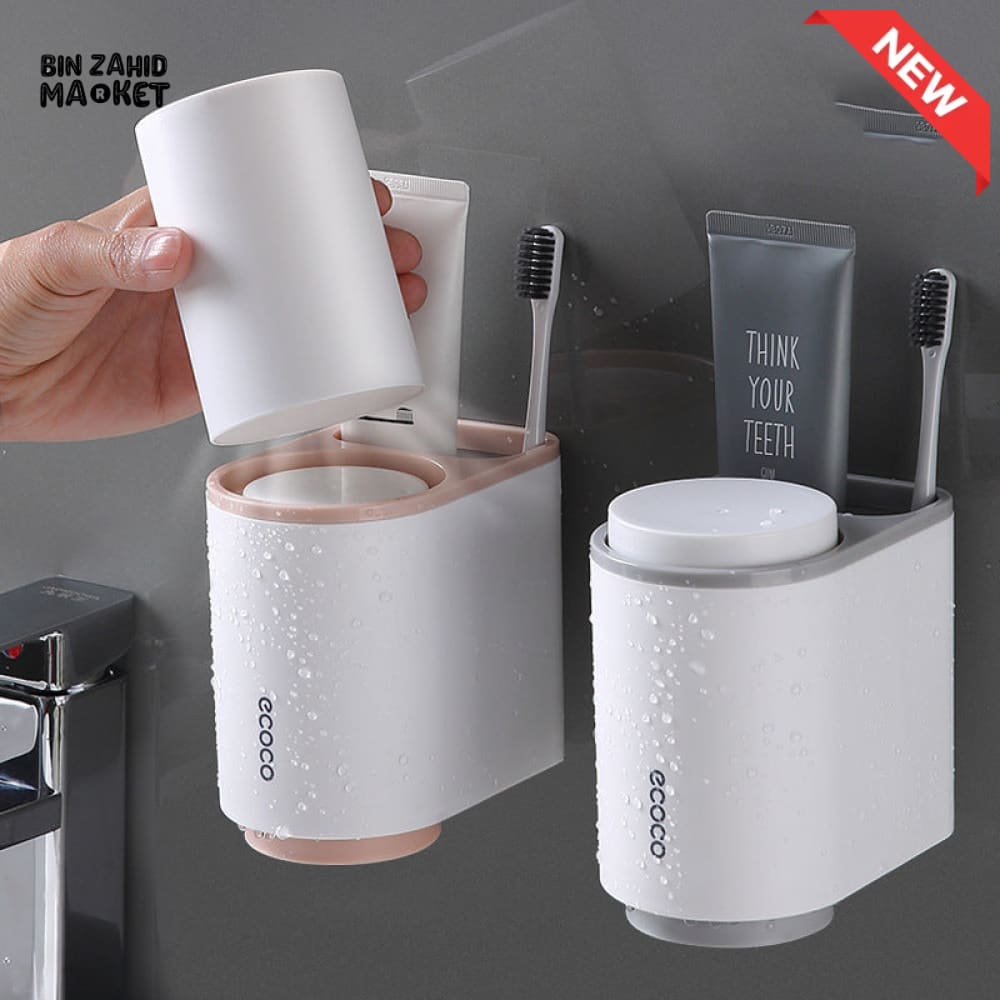 ECOCO AUTOMATIC TOOTHPASTE DISPENSER WITH TOOTHBRUSH HOLDER – MODERN BATHROOM ACCESSORY