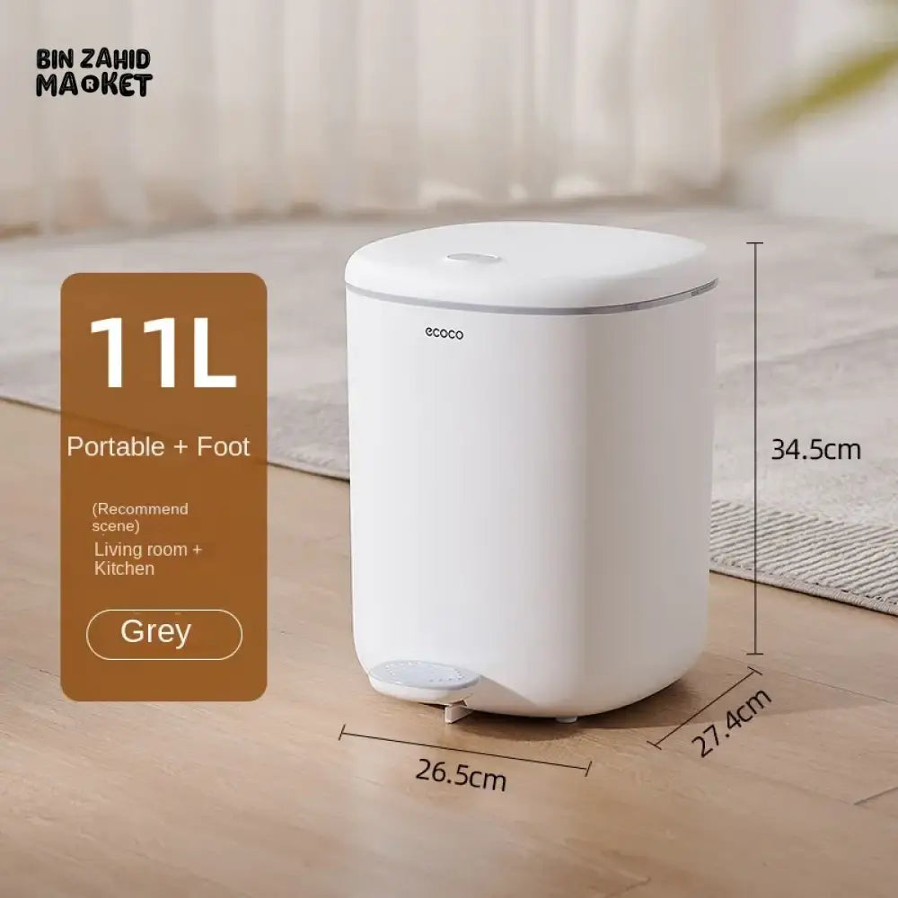 ECOCO FOOT-PEDAL TRASH CAN WITH LID 11L – LARGE-CAPACITY COVERED DUSTBIN FOR KITCHEN BATHROOM BEDROOM & LIVING ROOM