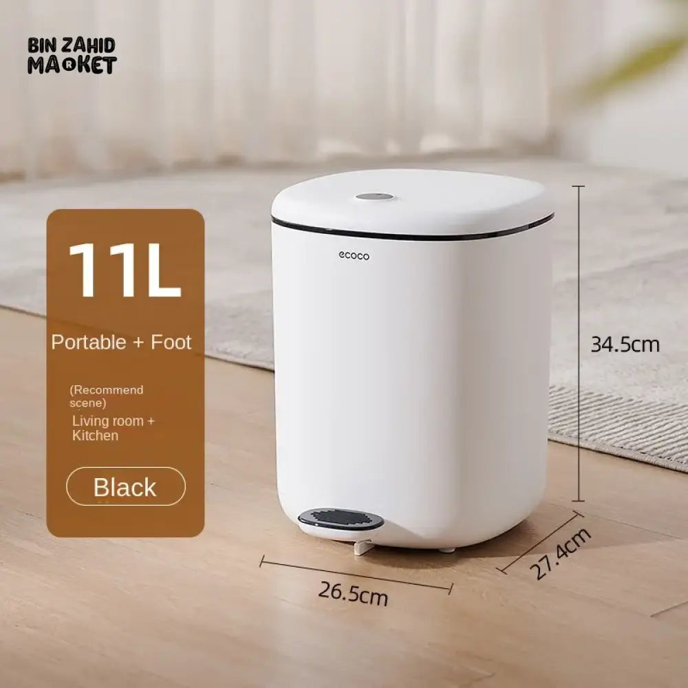 ECOCO FOOT-PEDAL TRASH CAN WITH LID 11L – LARGE-CAPACITY COVERED DUSTBIN FOR KITCHEN BATHROOM BEDROOM & LIVING ROOM