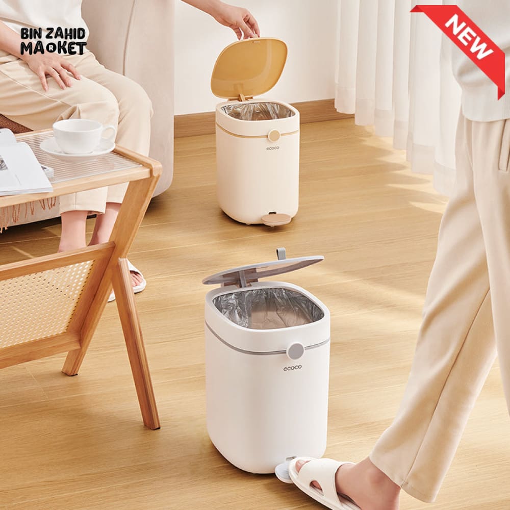 ECOCO HANDS-FREE FOOT PEDAL TRASH CAN 12 LITRE – COMPACT WASTE SOLUTION