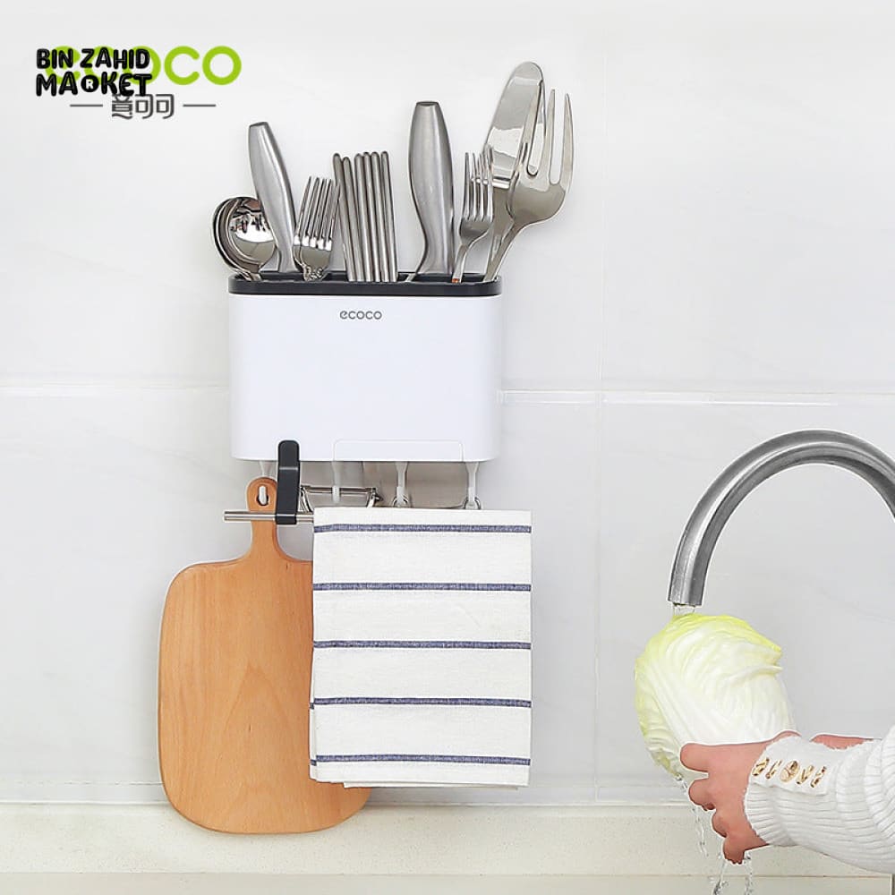 ECOCO MULTIFUNCTION KITCHEN ORGANIZER – ADHESIVE CHOPSTICK HOLDER KNIFE BLOCK RAG BAR SPOON & CUTLERY RACK DRAINING