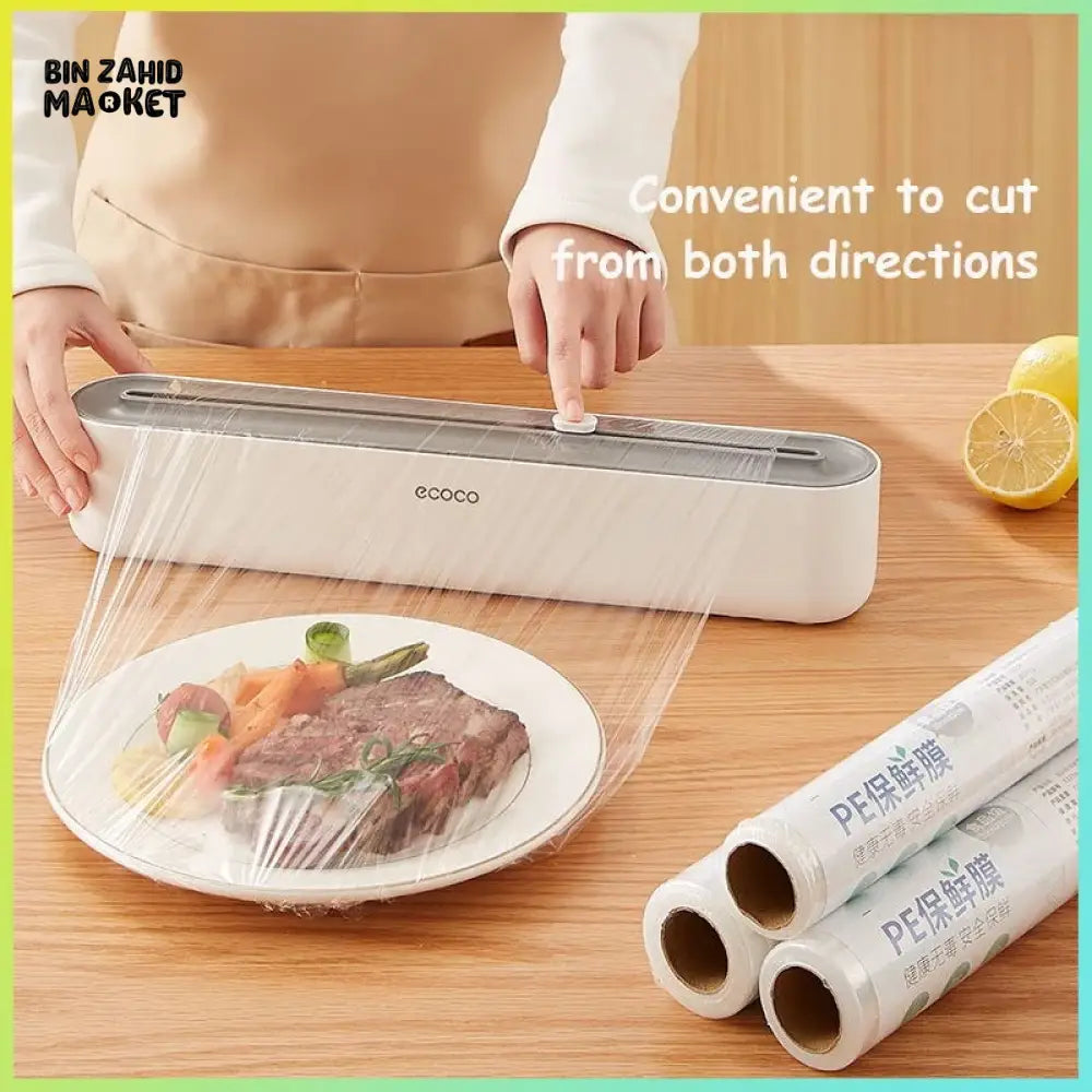 ECOCO PLASTIC WRAP DISPENSER WITH CUTTER – WRAP INCLUDED