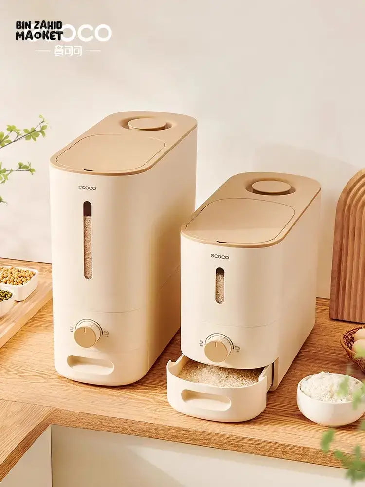 ECOCO QUANTITATIVE RICE BUCKET – 10KG AIRTIGHT GRAIN STORAGE CONTAINER WITH DISPENSER