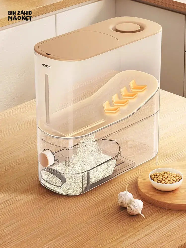 ECOCO QUANTITATIVE RICE BUCKET – 10KG AIRTIGHT GRAIN STORAGE CONTAINER WITH DISPENSER
