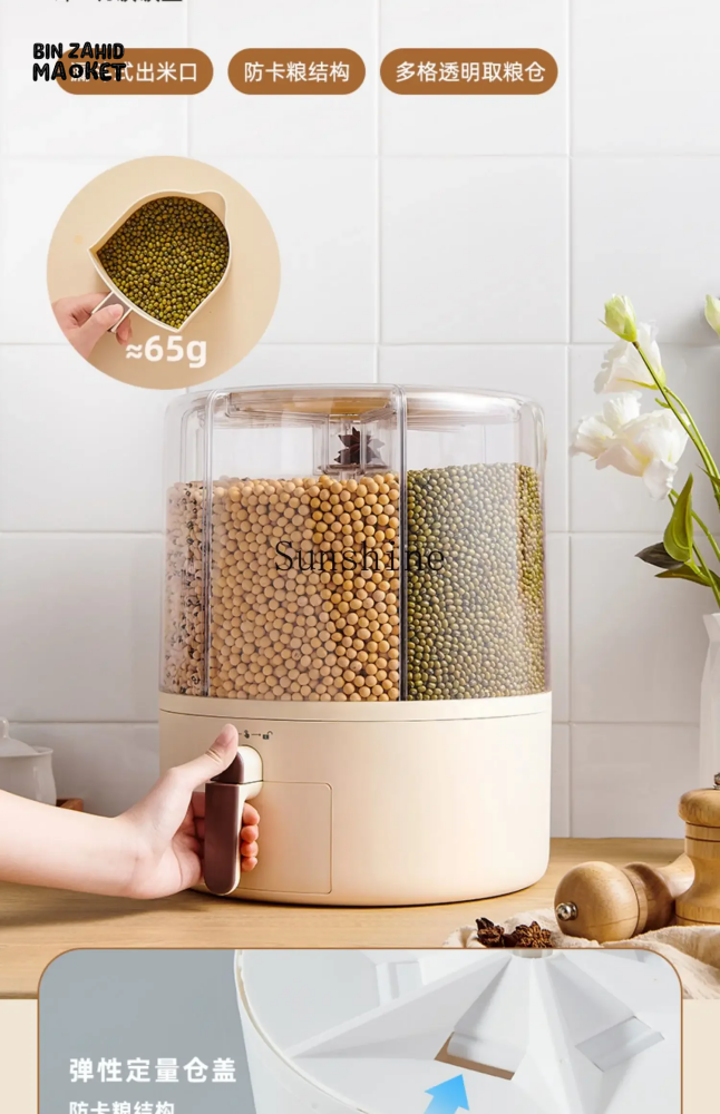 ECOCO ROTATING GRAINS STORAGE BOX – DIVIDED RICE & CEREAL DISPENSER 10KG