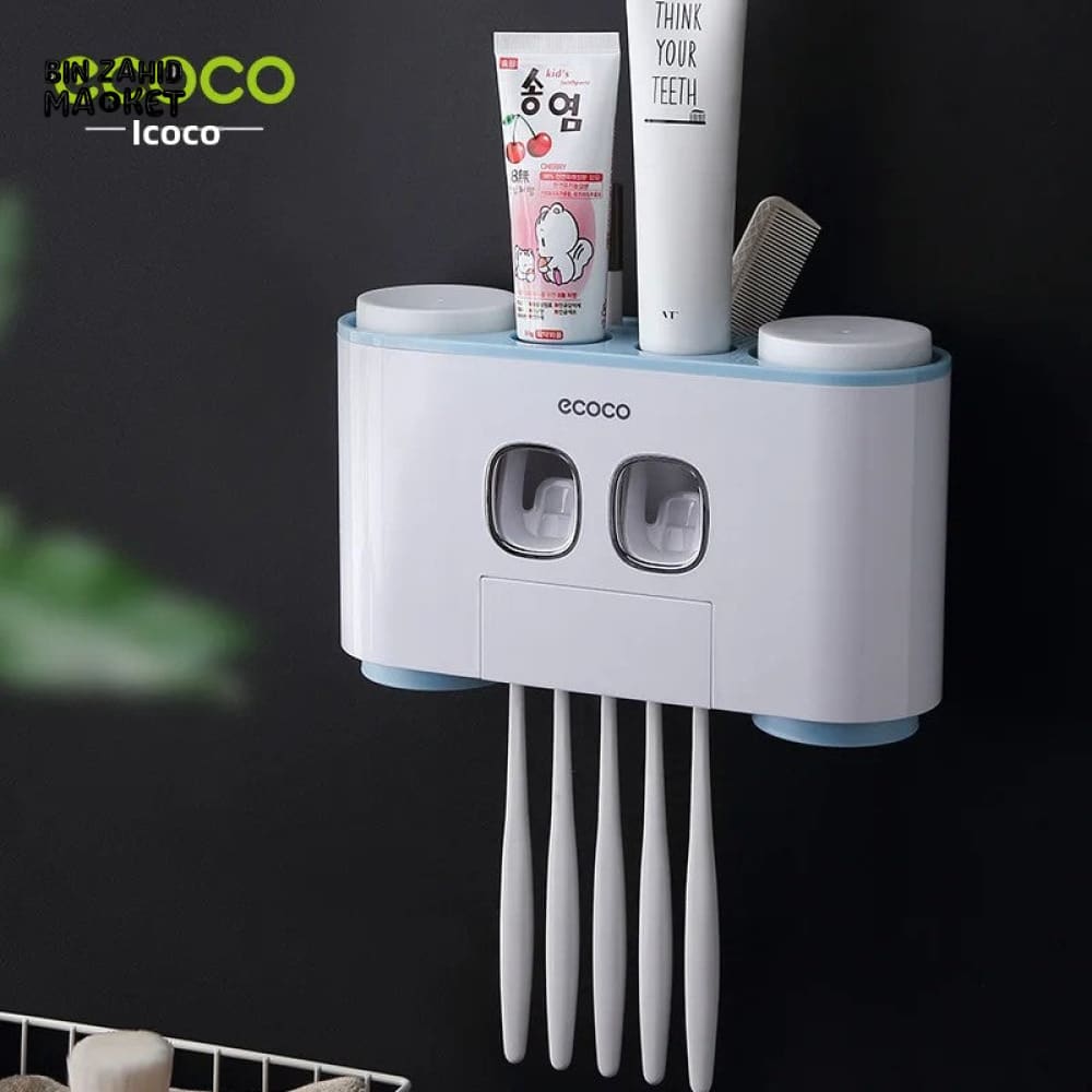 ECOCO TOOTHBRUSH HOLDER SET – 4 CUPS FOR FAMILY OF FOUR NO-DRILL WALL MOUNT