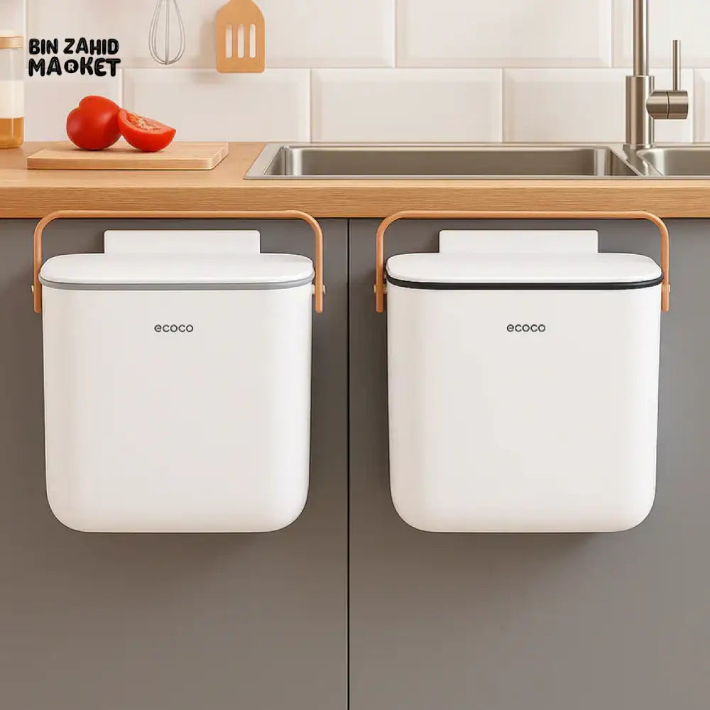 ECOCO WALL-MOUNT KITCHEN & BATHROOM TRASH BIN WITH LID – SPACE SAVING