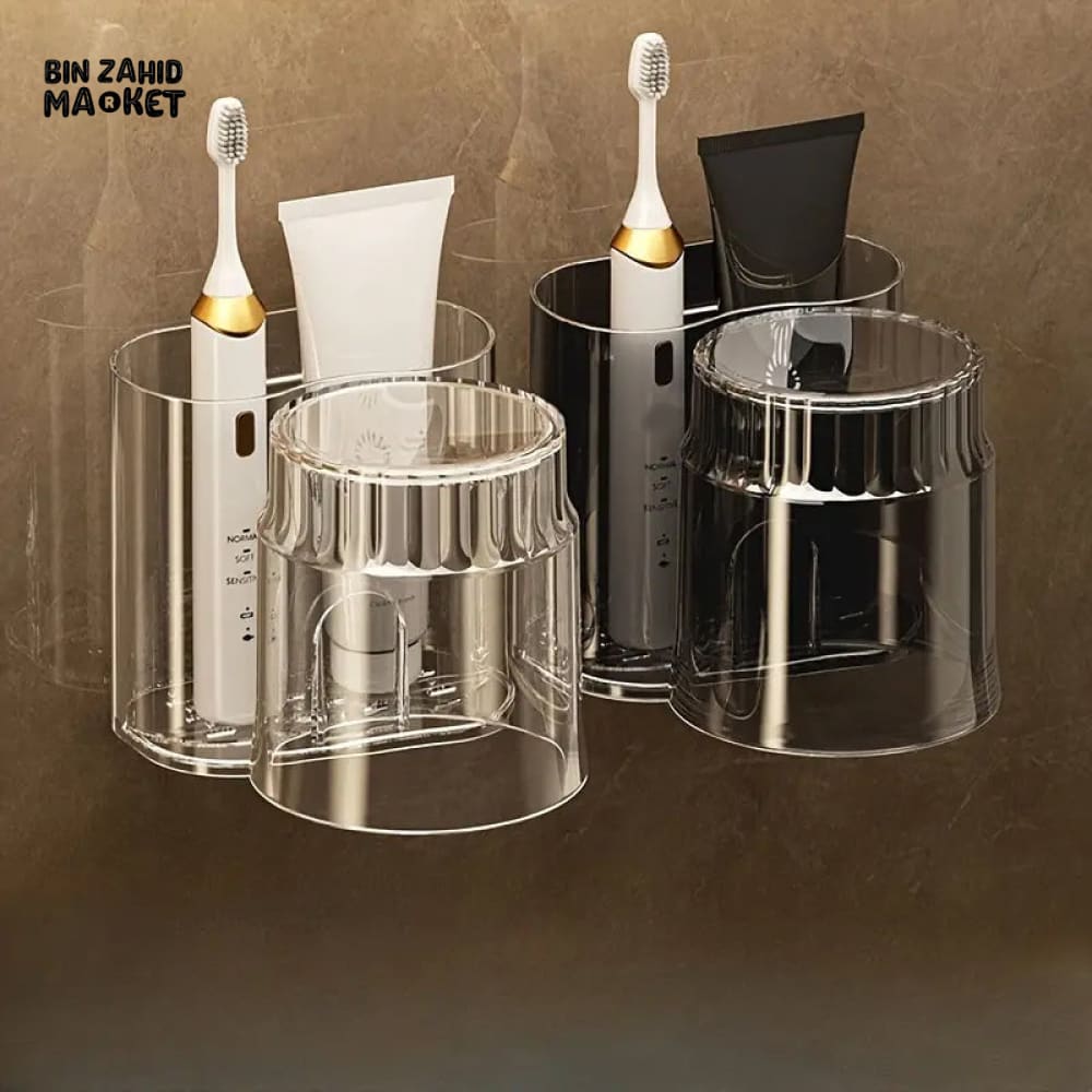 WALL-MOUNTED TOOTHBRUSH HOLDER WITH GARGLE CUP – SPACE-SAVING BATHROOM ORGANIZER