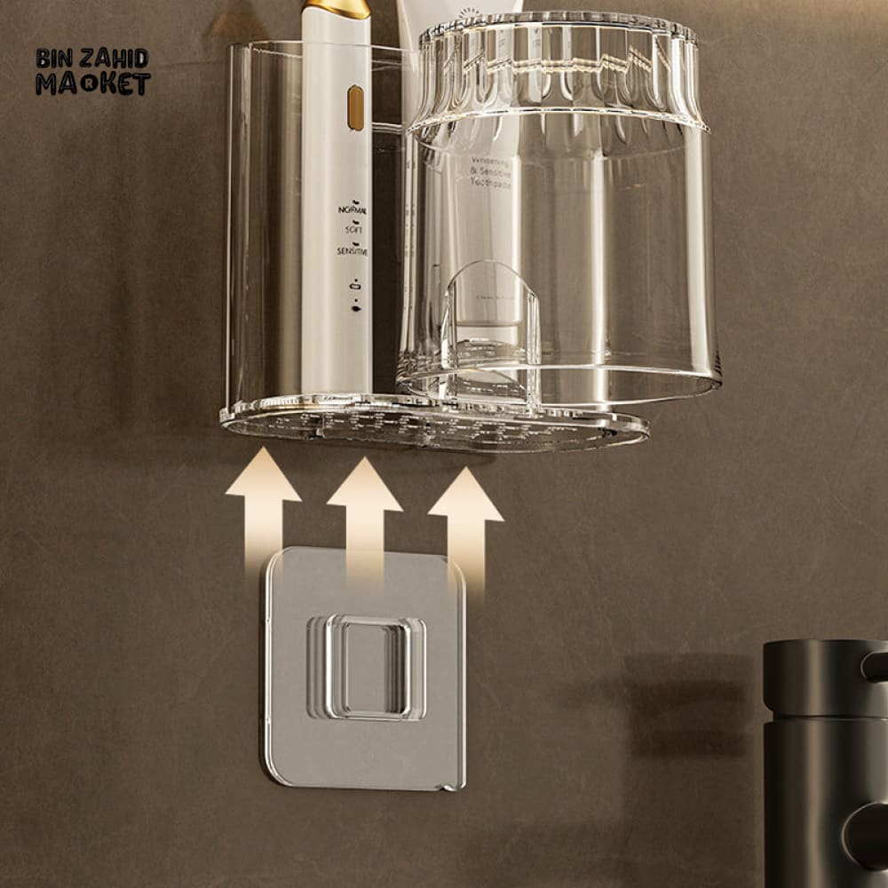WALL-MOUNTED TOOTHBRUSH HOLDER WITH GARGLE CUP – SPACE-SAVING BATHROOM ORGANIZER